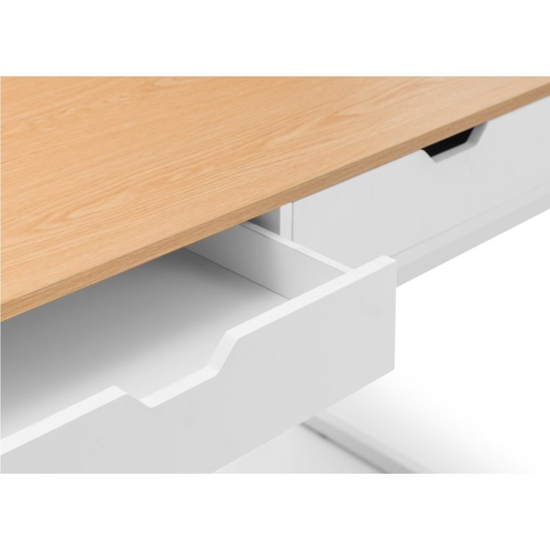 White and Oak Effect Office Desk with 2 Drawers - California - Julian Bowen - Image 4