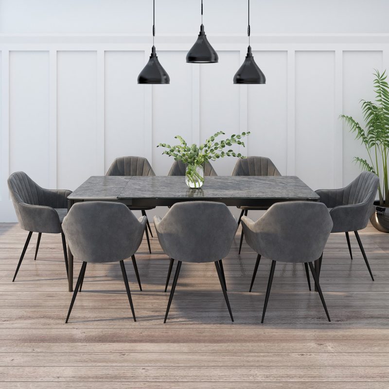 Marble Extendable Dining Table in Grey - Seats 6-8 - Camilla - Image 4