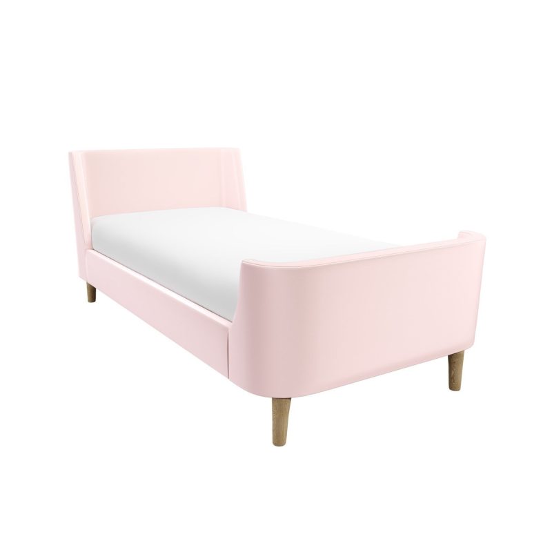 Blush Pink Velvet Single Sleigh Bed Frame with Scandi Styling - Charlotte - Image 3