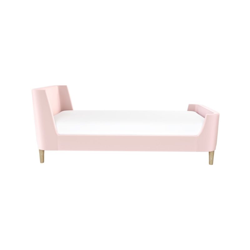 Blush Pink Velvet Single Sleigh Bed Frame with Scandi Styling - Charlotte - Image 4