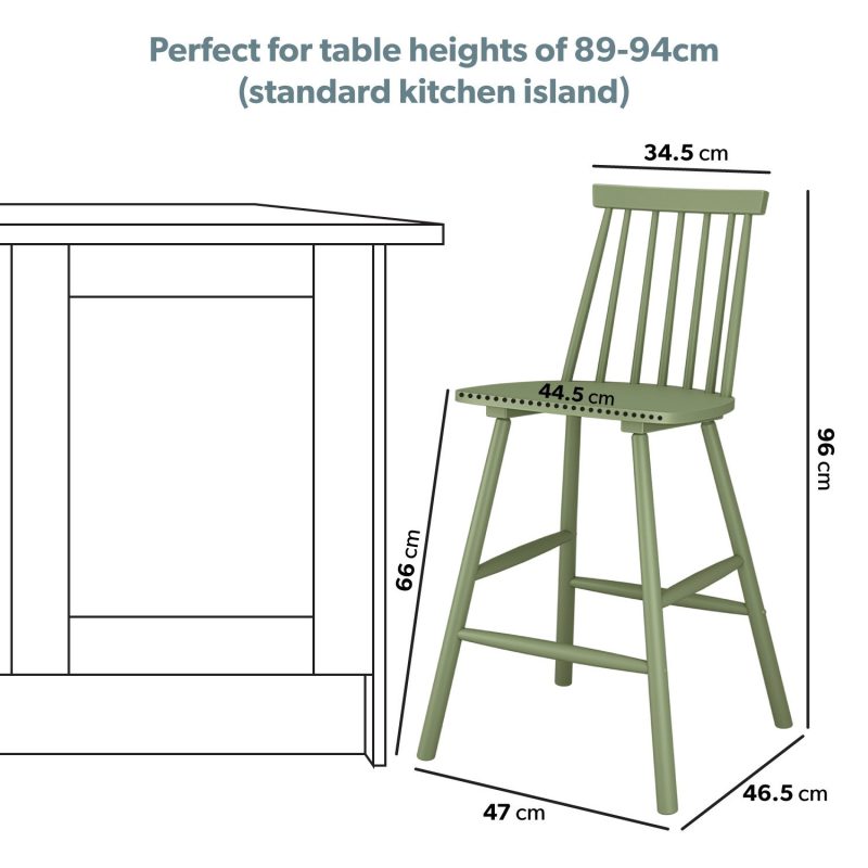 Olive Green Wooden Kitchen Stool with Spindle Back - 66cm - Cami - Image 2