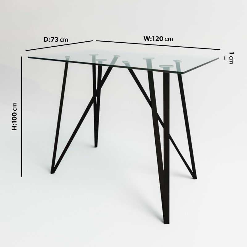 Small Glass Breakfast Bar Table with Black Metal Legs - Seats 2 - Dax - Image 2