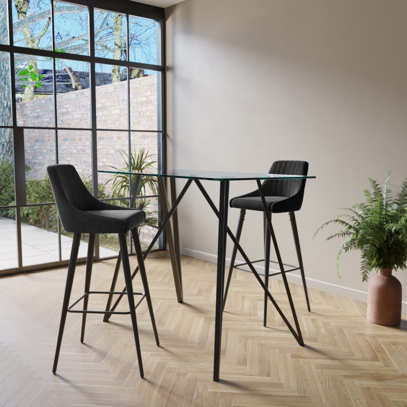 Small Glass Breakfast Bar Table with Black Metal Legs - Seats 2 - Dax - Image 5