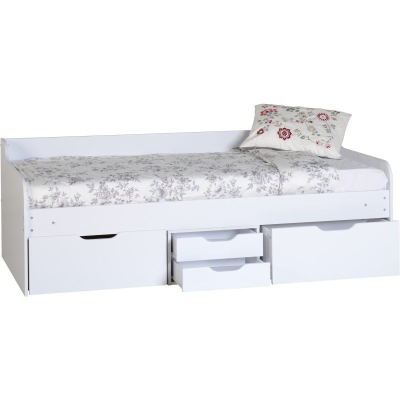 Single White Wooden Day Bed with Storage Drawers - Dante - Seconique - Image 2