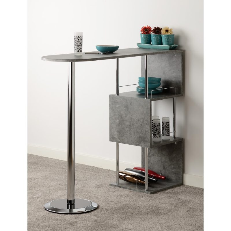 Grey Concrete Effect Breakfast Bar Table with Shelving - Charisma