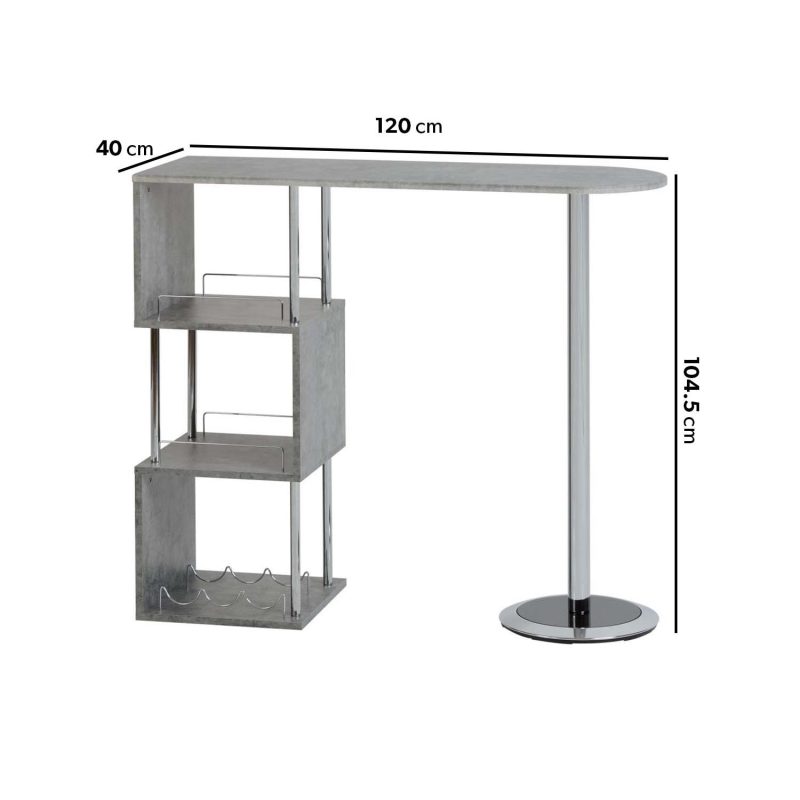 Grey Concrete Effect Breakfast Bar Table with Shelving - Charisma - Image 2