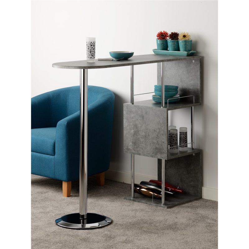 Grey Concrete Effect Breakfast Bar Table with Shelving - Charisma - Image 3