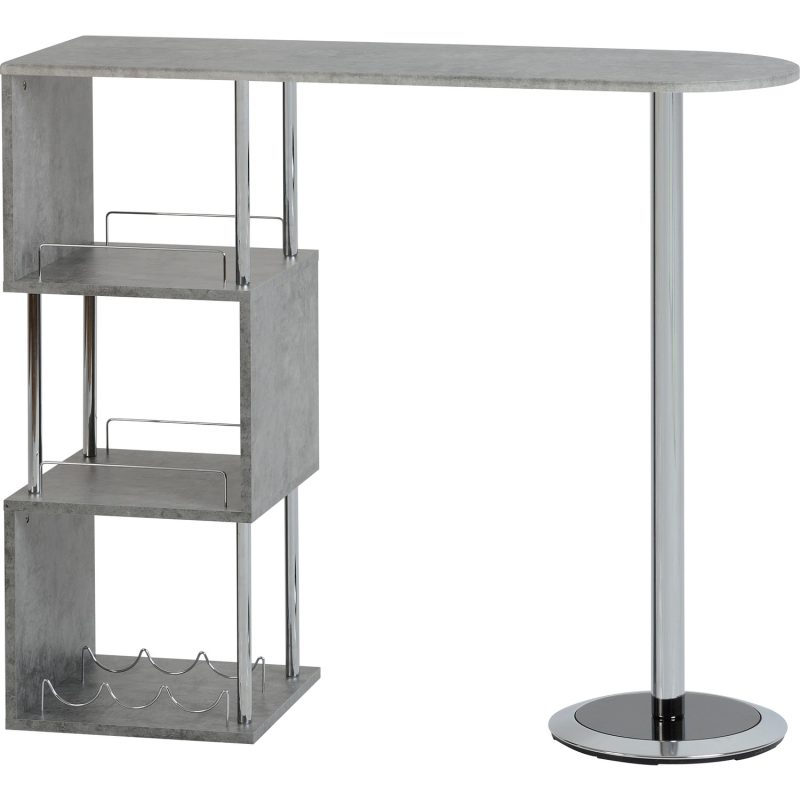 Grey Concrete Effect Breakfast Bar Table with Shelving - Charisma - Image 4