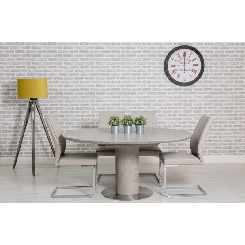 Grey Concrete Effect Round Extendable Dining Table - Seats 6 - Etan - Image 2