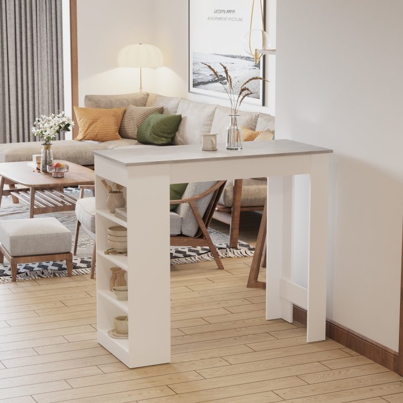 White Breakfast Bar Table with Storage - Seats 2 - Ryder - Image 2