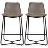 Set of 2 Grey Faux Leather Bar Stools with Backs - Caspian House