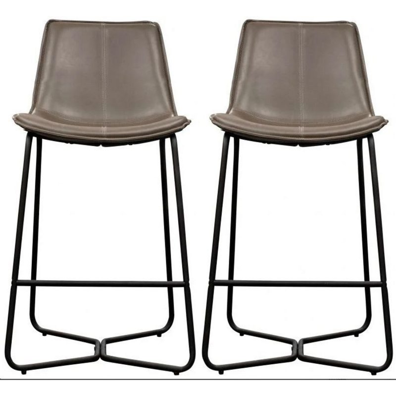 Set of 2 Grey Faux Leather Bar Stools with Backs - Caspian House