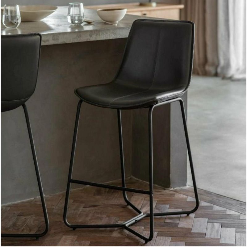 Set of 2 Grey Faux Leather Bar Stools with Backs - Caspian House - Image 3