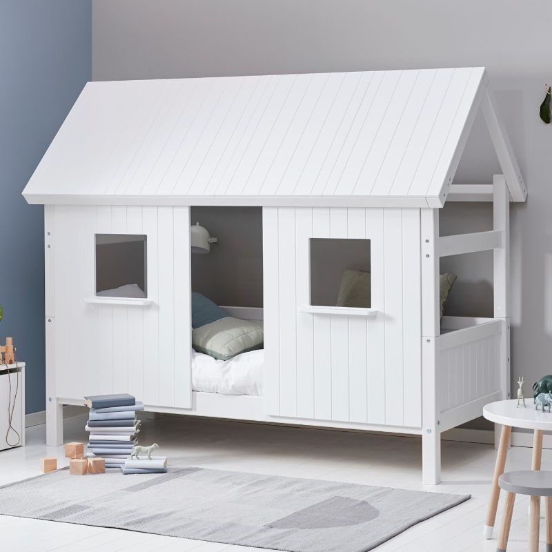 White Wooden House Cabin Bed - Nordic - Kids Avenue