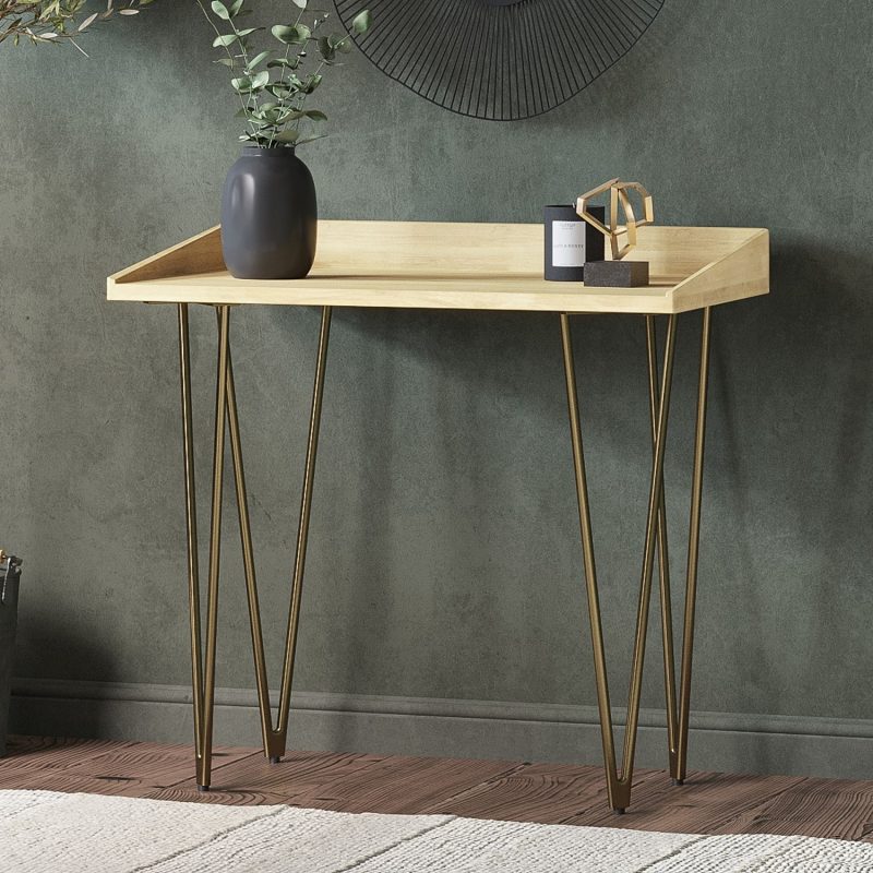 Small Solid Wood Office Desk with Hairpin Legs - Inari