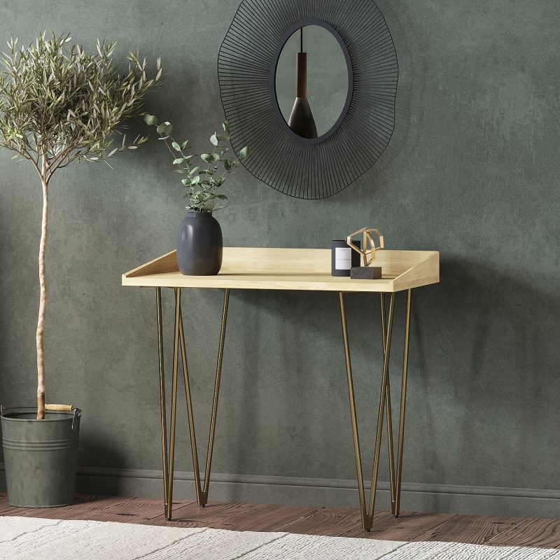 Small Solid Wood Office Desk with Hairpin Legs - Inari - Image 2
