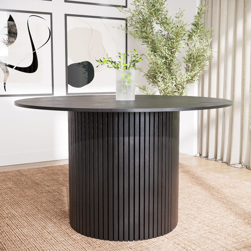 Round Black Oak Dining Table - Seats 4 - Jarel