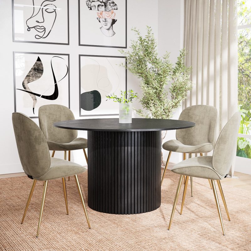 Round Black Oak Dining Table - Seats 4 - Jarel - Image 4