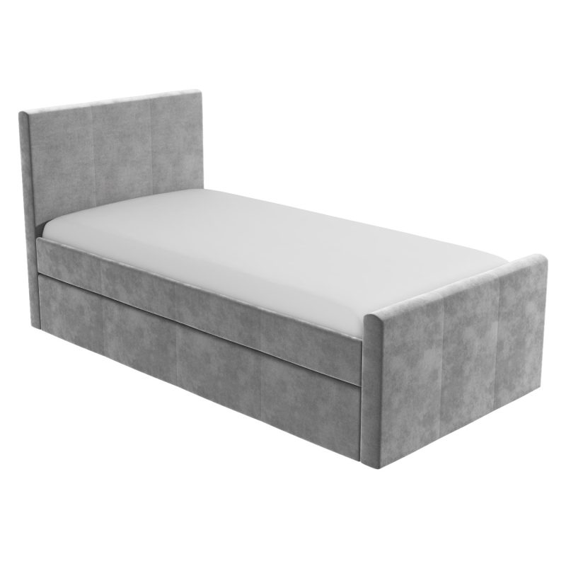 Single Guest Bed with Trundle in Grey Velvet - Layla - Image 3