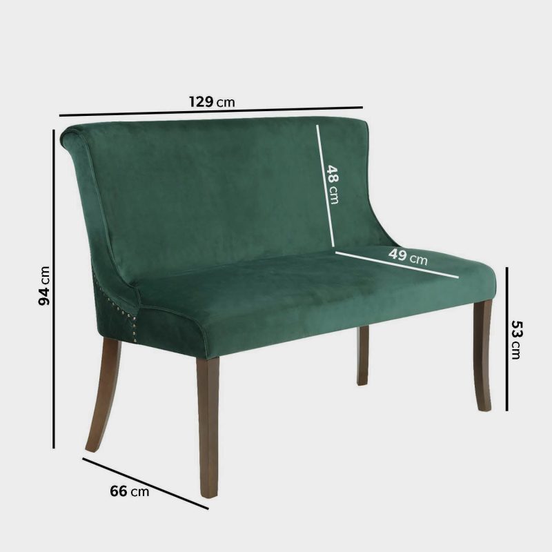 Green Velvet Dining Bench with Back - Seats 2 - Lucille - Image 2