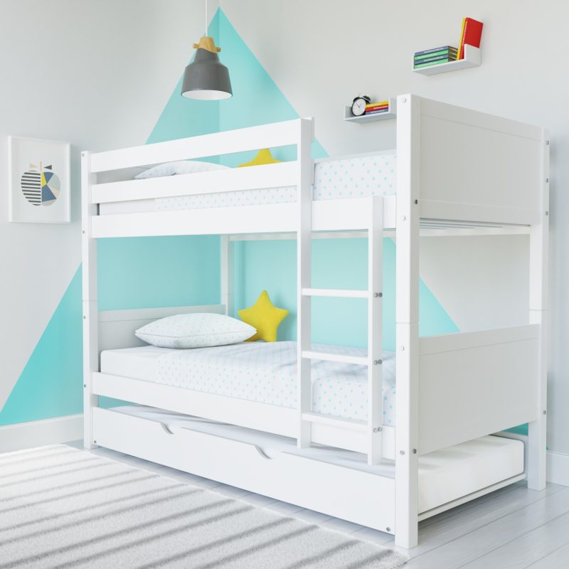 White Wooden Detachable Bunk Bed with Trundle - Luca - Image 3