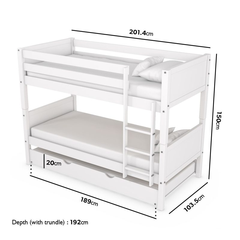 White Wooden Detachable Bunk Bed with Trundle - Luca - Image 4