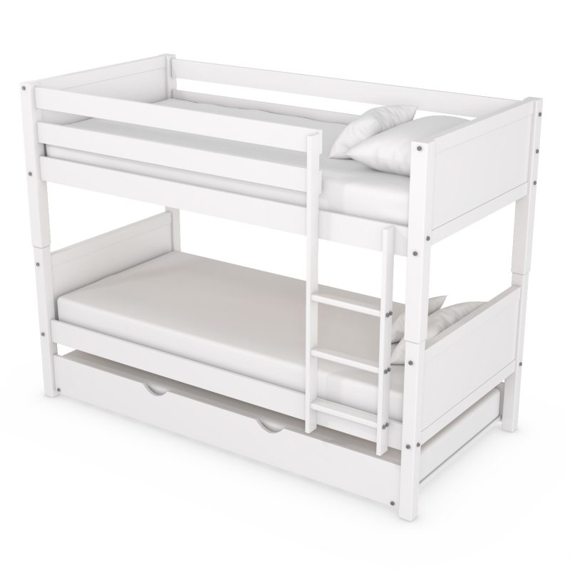 White Wooden Detachable Bunk Bed with Trundle - Luca - Image 5