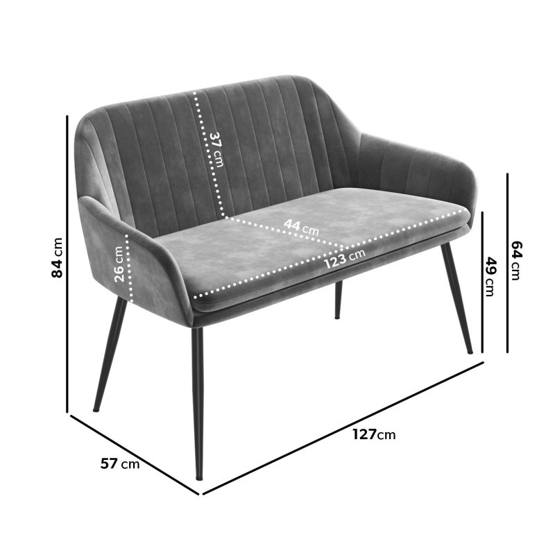 Grey Velvet Dining Bench with Back - Seats 2 - Logan - Image 2