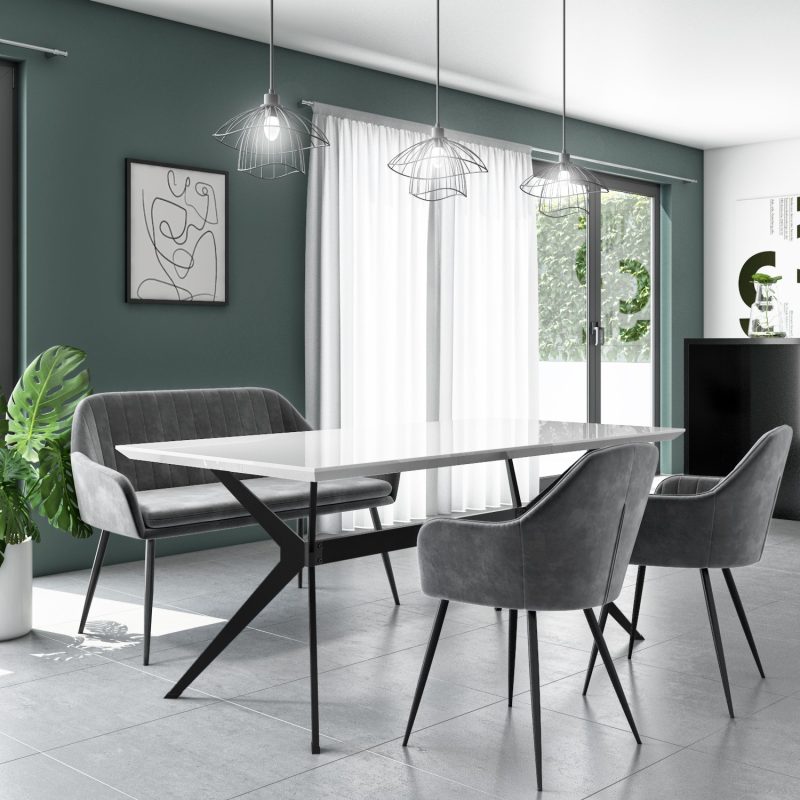 Grey Velvet Dining Bench with Back - Seats 2 - Logan - Image 3