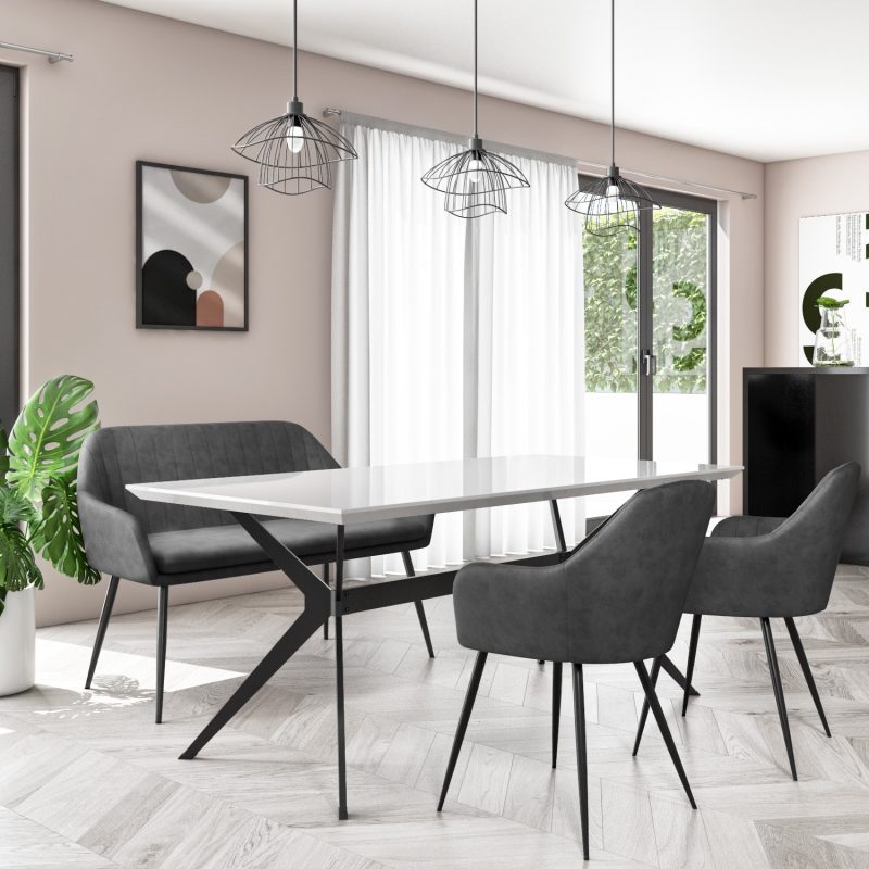 Grey Faux Leather Dining Bench with Back - Seats 2 - Logan - Image 3