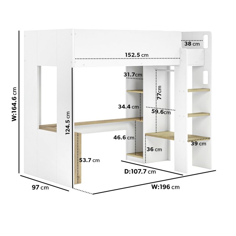 L-Shaped Detachable Bunk Bed with Storage in White and Oak - Layne - Image 3