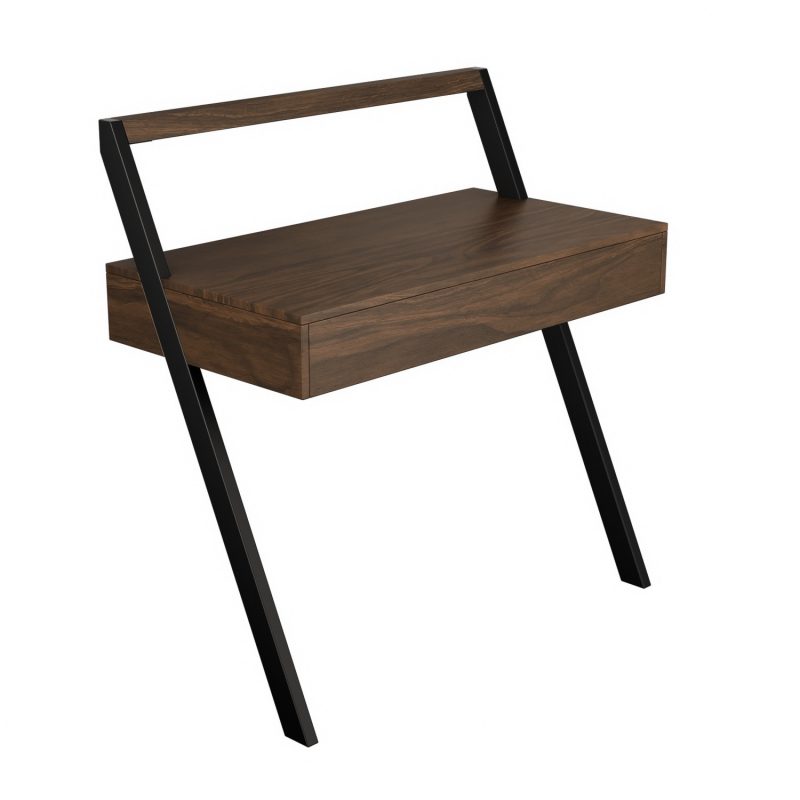 Walnut Brown Wall Mounted Leaning Desk with Storage Drawer - Nico - Image 3