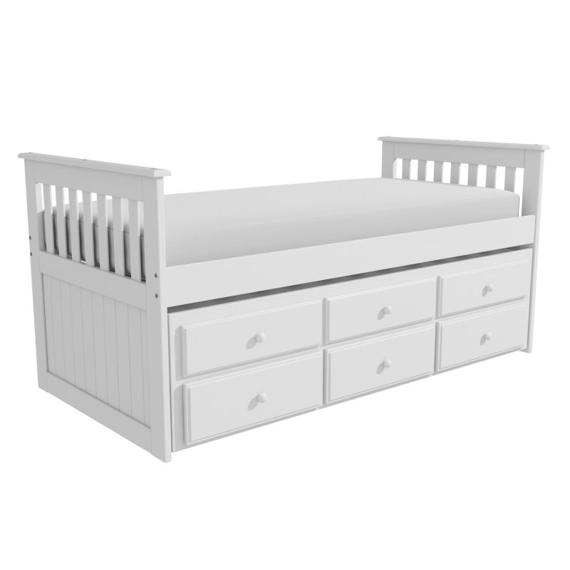Single White Wooden Guest Bed with Storage and Trundle - Oxford - Image 4
