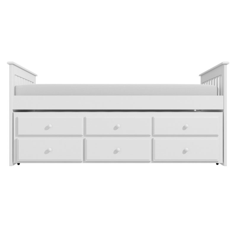Single White Wooden Guest Bed with Storage and Trundle - Oxford - Image 5