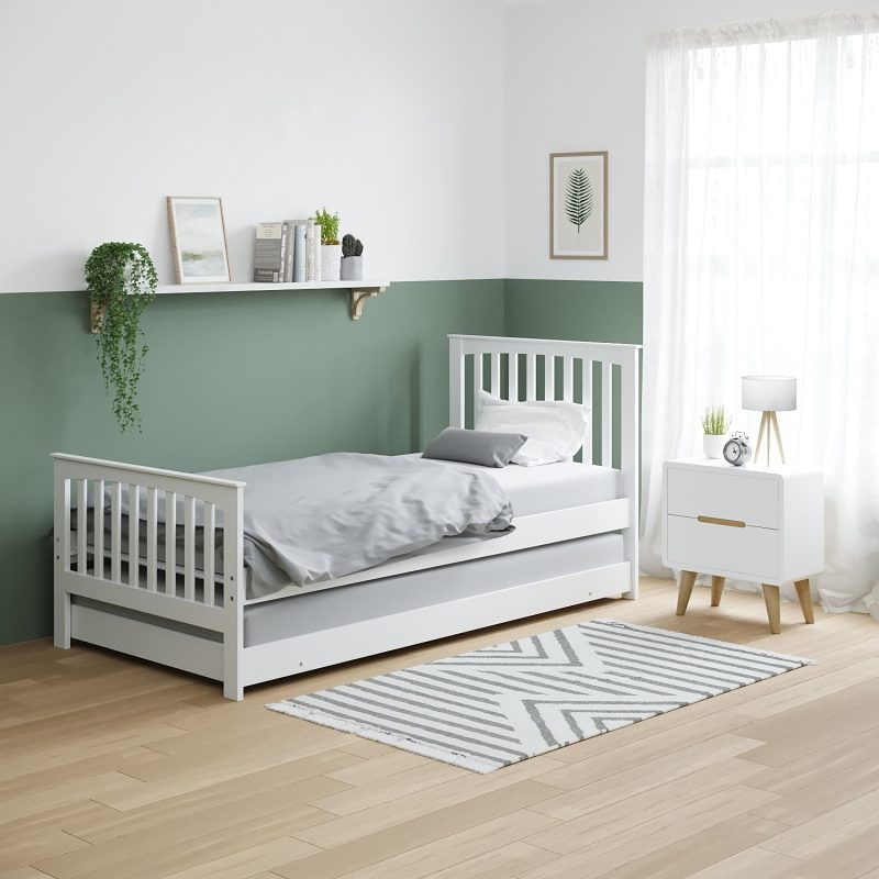 Single White Wooden Guest Bed with Trundle - Oxford - Image 3