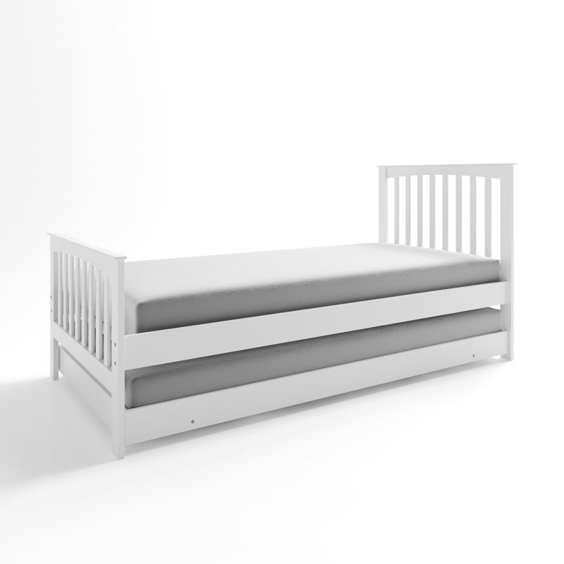 Single White Wooden Guest Bed with Trundle - Oxford - Image 5