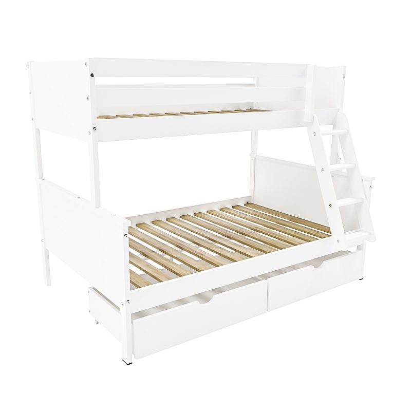 White Wooden Triple Sleeper Bunk Bed with Storage Drawers - Parker - Image 4