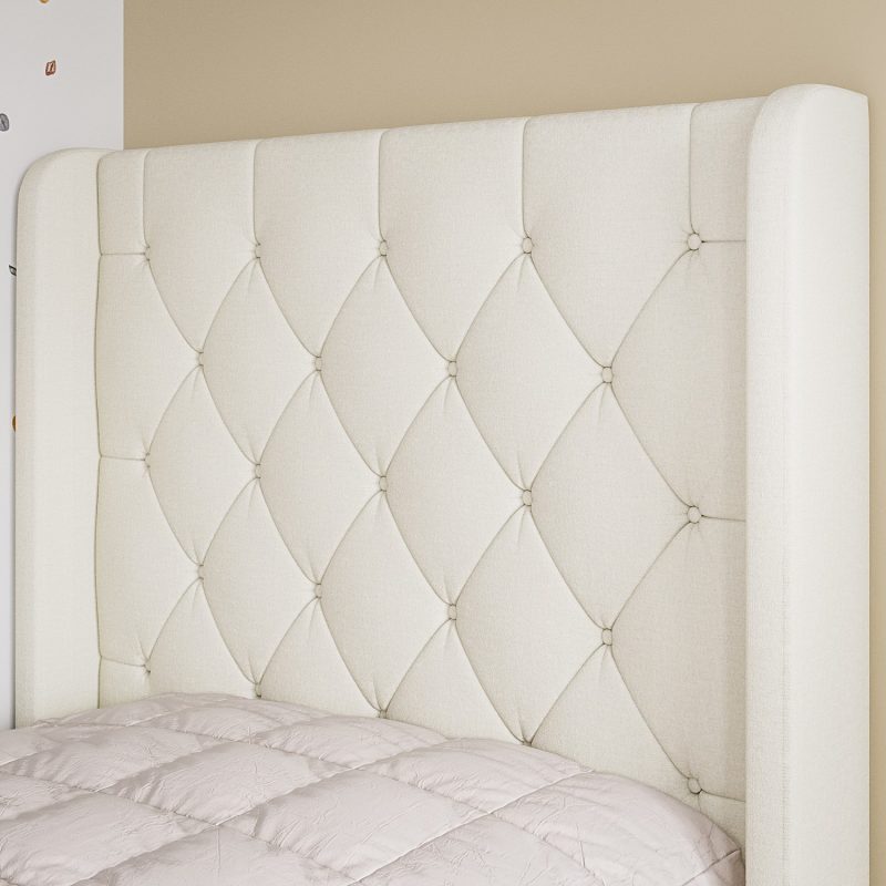 Beige Fabric Single Bed Frame with Storage Drawer - Phoebe - Image 3
