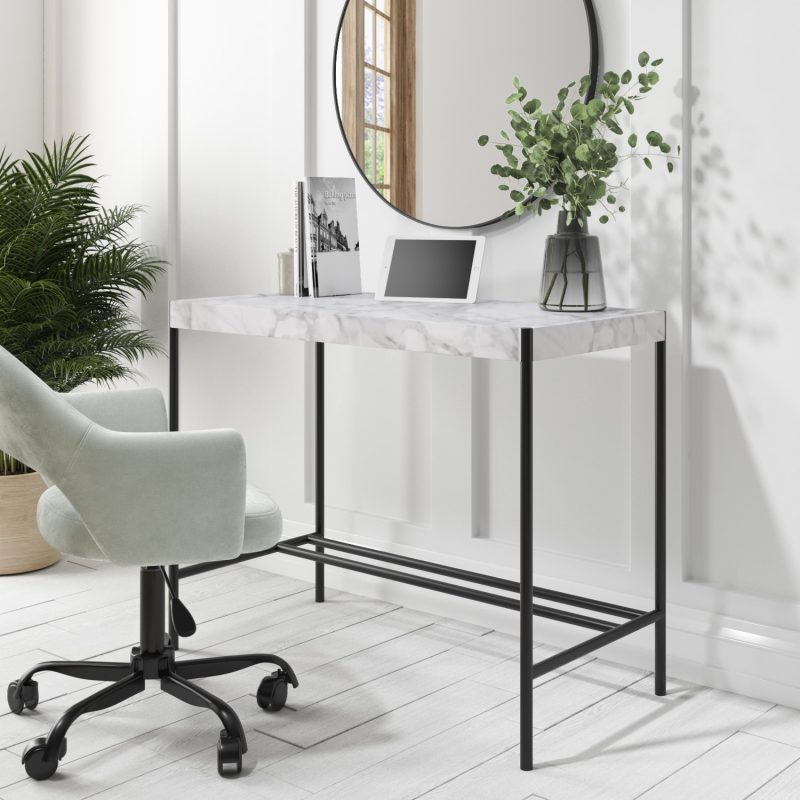 Small White Marble Effect Office Desk - Roxy