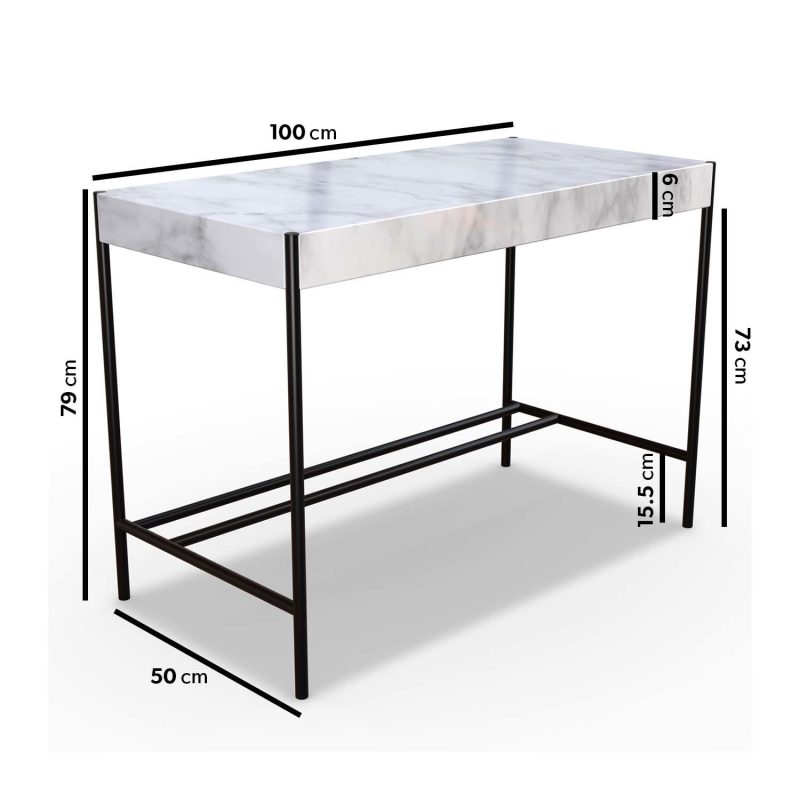Small White Marble Effect Office Desk - Roxy - Image 2