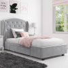 Grey Velvet Single Bed Frame with Storage Drawer - Safina