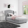 Grey Velvet Single Bed Frame with Storage Drawer - Safina - Image 2