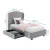 Grey Velvet Single Bed Frame with Storage Drawer - Safina - Image 5