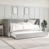 Single Day Bed Sofa with Trundle in Grey Velvet - Sacha