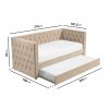 Single Day Bed Sofa with Trundle in Beige Velvet - Sacha - Image 3