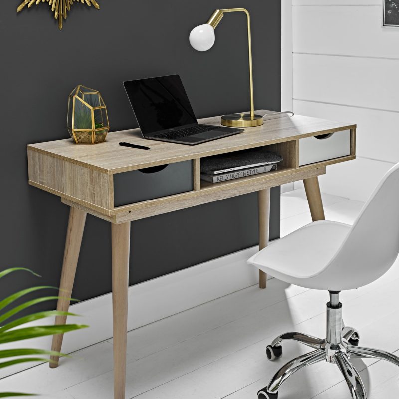 Small Oak Effect Office Desk with Drawers