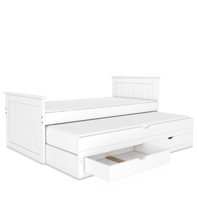 Single White Wooden Guest Bed with Storage and Trundle - Sander - Image 5