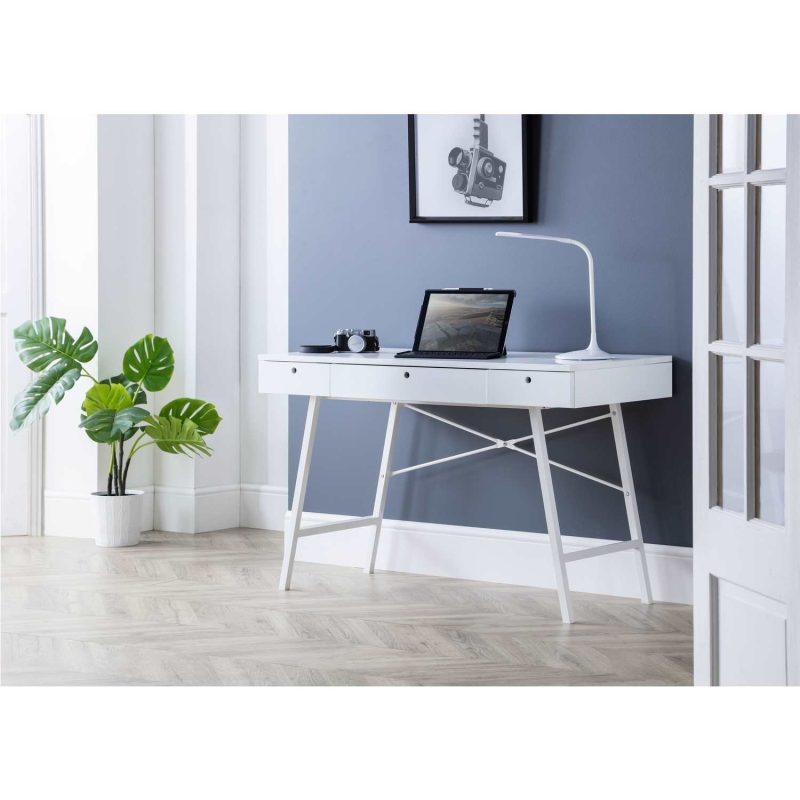 White and Oak Effect Office Desk with 2 Drawers - California - Julian Bowen