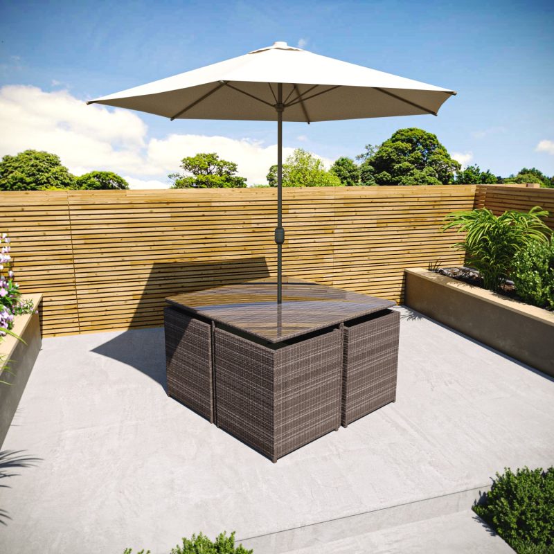 Brown Rattan Cube Garden Dining Set - 4 Seater - Parasol Included - Fortrose - Image 4