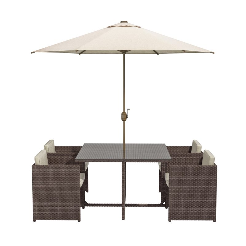 Brown Rattan Cube Garden Dining Set - 4 Seater - Parasol Included - Fortrose - Image 2